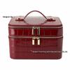Crocodile Pattern Double Layer PU Leather Makeup Bag - Large Capacity Cosmetic Organizer 