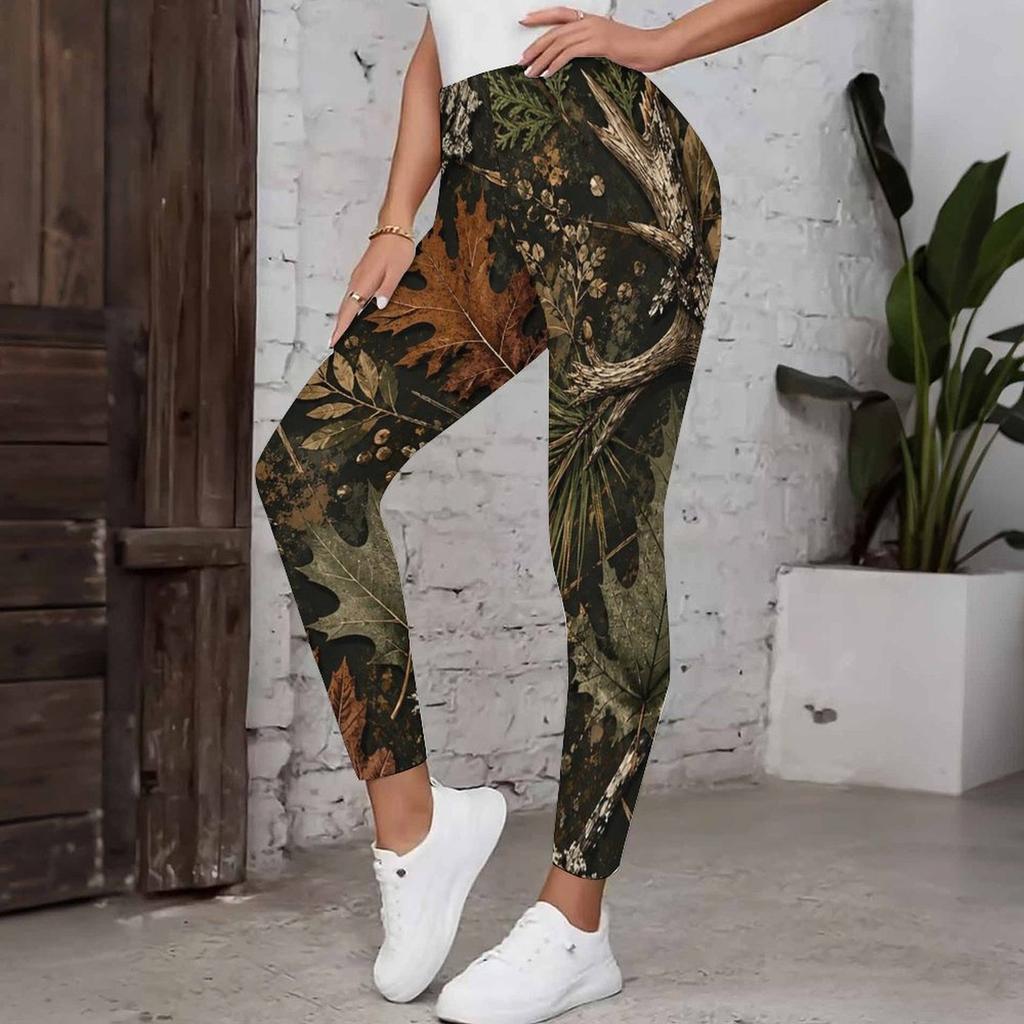 Women Plus Size High Waist Full Length Leopard Rose Floral Printed Yoga Leggings