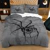 Horror Augapfel Spinne Bettbezug Set Grau Gotisches Bettwäsche Set 2/3 Stück Halloween Gruselige Spinne Auge Schlafzimmer Einzel Doppel King Size