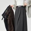 Autumn/Winter 2025 High-Waist Pleated A-Line Skirt - Slimming Woolen Mid-Length for Women