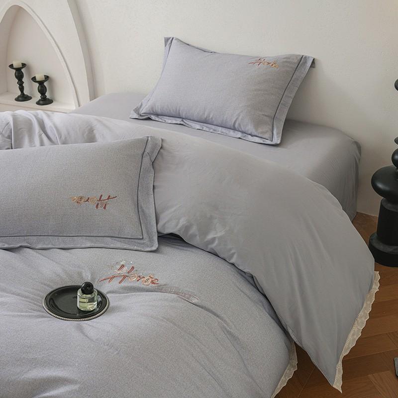 100% Cotton Brushed Bedding Set French Lace Embroidered Soft Breathable All Season Bed