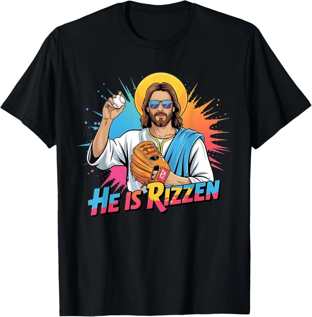 Funny He Is Rizzen Jesus Shirt Baseball Boys Kids Easter T-Shirt