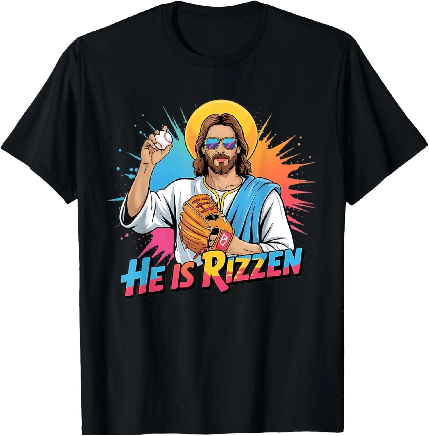 Funny He Is Rizzen Jesus Shirt Baseball Boys Kids Easter T-Shirt Unisex T-Shirt S