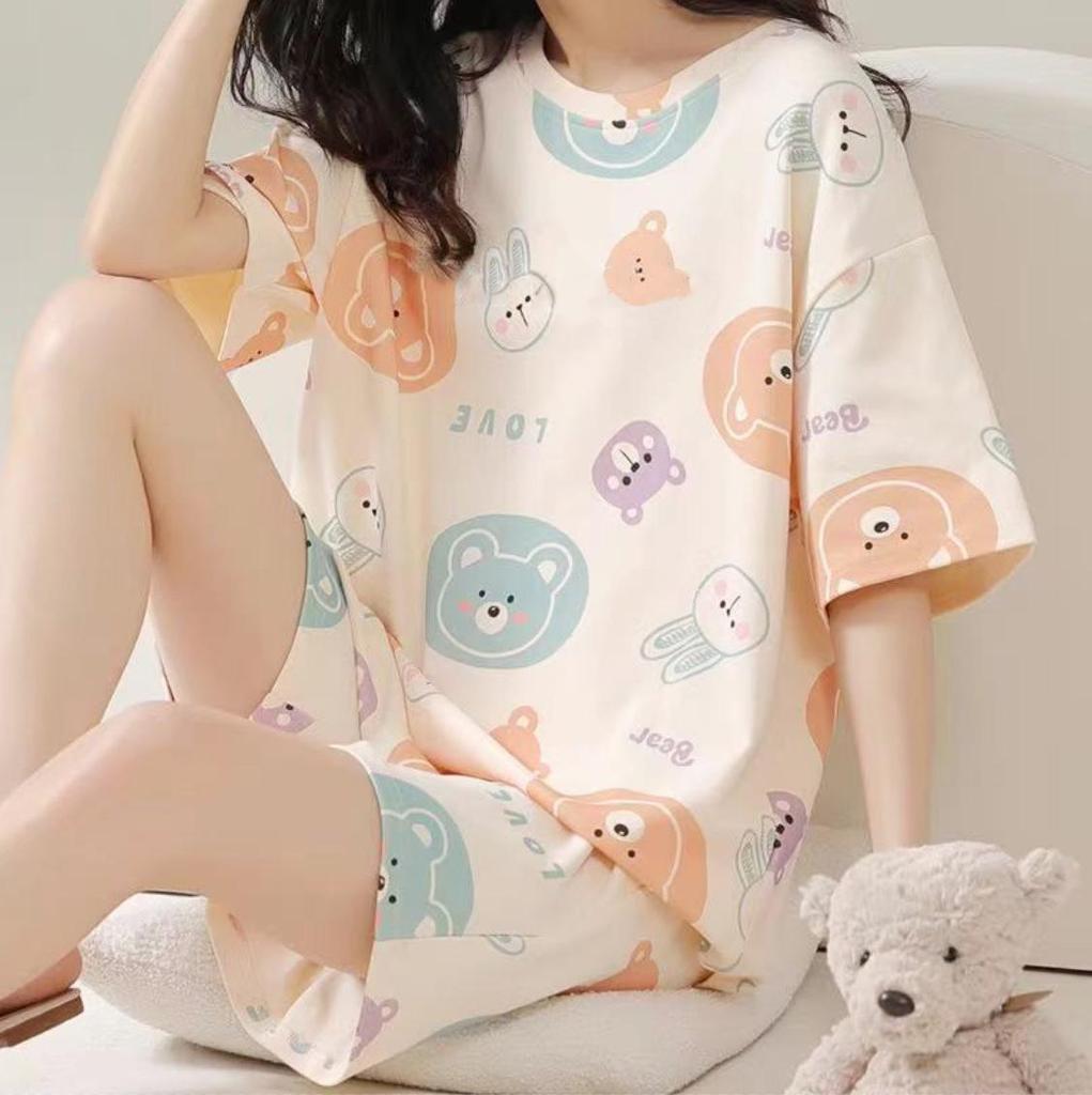 Women's Plus Size Summer Cartoon Pajama Set - Cute Donald Duck Short Sleeve Homewear