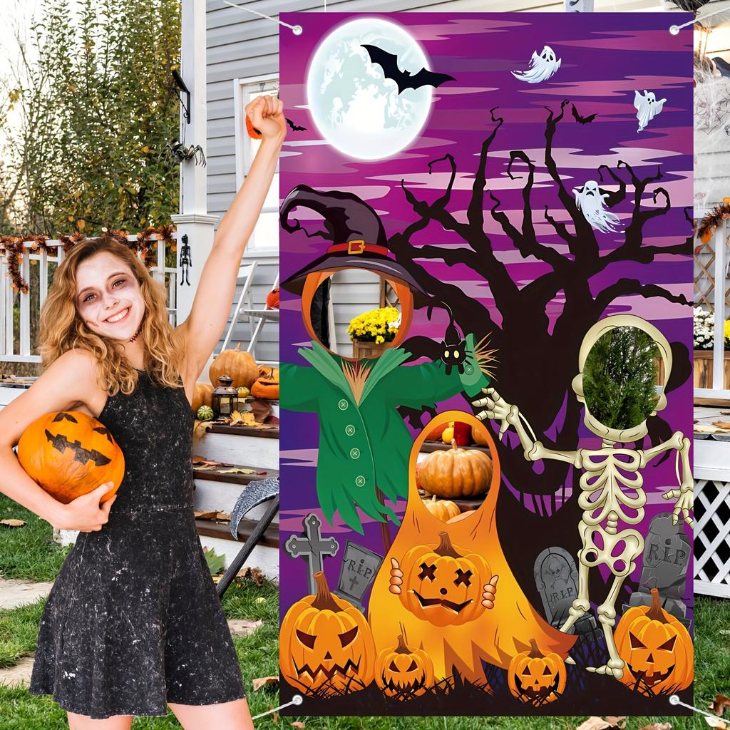 1pcs Halloween Fun Photo Background Cloth Pumpkin Skeleton Witch Halloween Party Decorative Props Fun Party Decoration Gift 2025