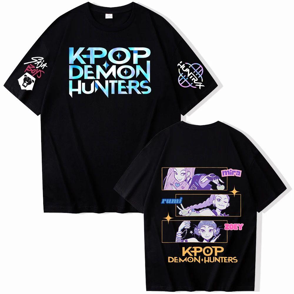 2025 Kpop Demon Hunters T-Shirts Unisex Harajuku O-Neck Short Sleeve Shirts Y2K Fashion Casual Loose T Shirt Oversized