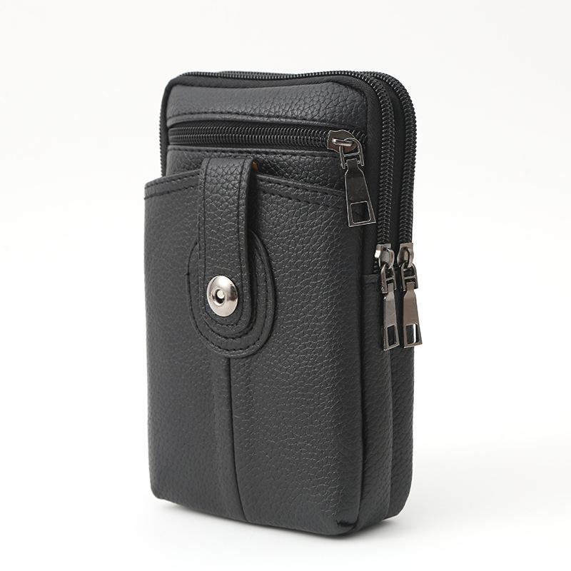 Genuine Leather Crossbody Phone Bag for Men & Women, Compact Shoulder Pouch with Zipper, Card Slots & Snap Pocket, Everyday Travel Wallet