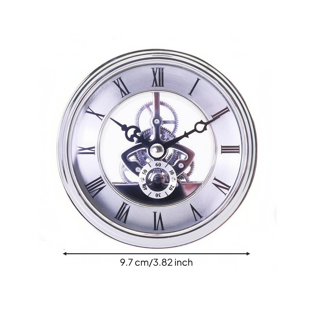 Precision Mechanical Clock Insert Visible Gear Mechanism, Roman Numeral Face, Skeleton Insert,
