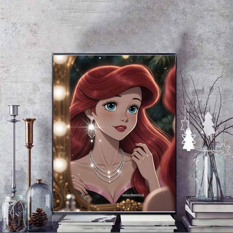 Disney 5D DIY Diamantmalerei Meerjungfrau Illustration Cartoon Voll Diamant Mosaik Diamantmalerei Kunst Wanddekoration Bastelset