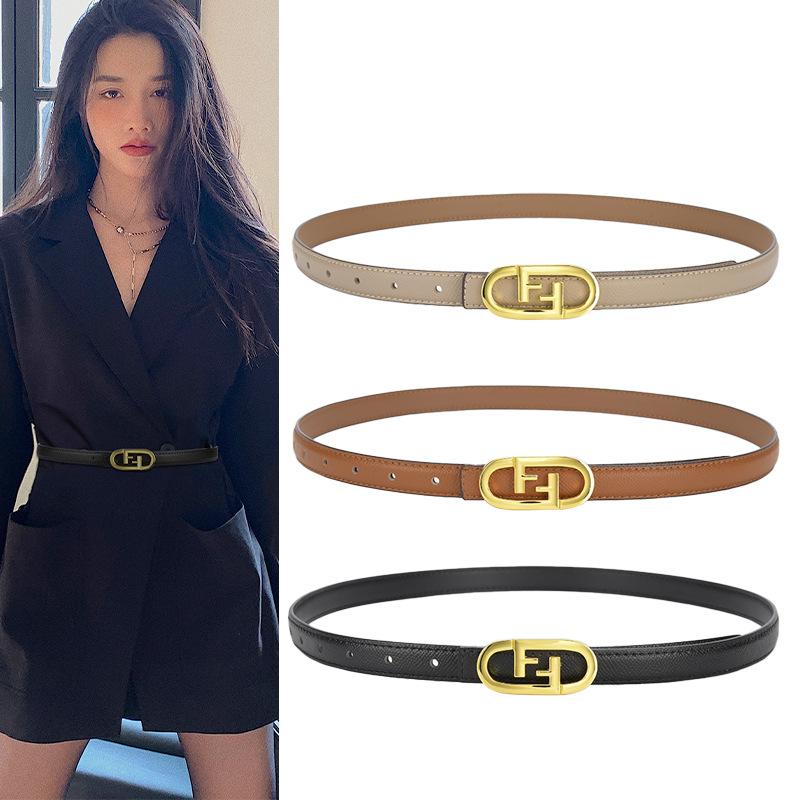 Women's Summer Versatile Ins Trendy and Fashionable Personalized Decorative Cross Pattern New Genuine Leather Retro Trousers Belt Thin