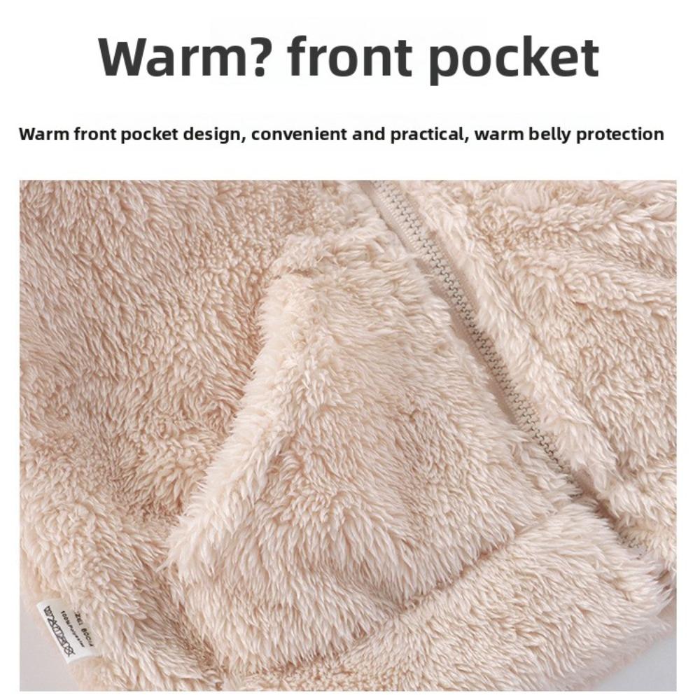 Kids Plush Zip Up Jacket Hooded Fleece Lined Warm Boys Girls Baby Fall Winter