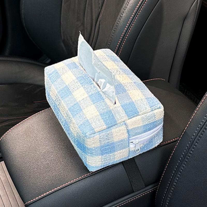 Fancy Suiting Cloth Material Car Seat Back Tissue Box & Hanging Bag Simple Fresh Design Internet Popular Various Colors