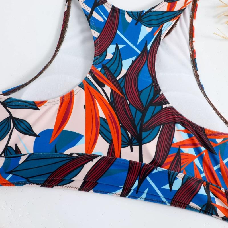 New Solid Color Printed Swimsuit Split High Waist Vest Sports Conservative Swimsuit Fashion