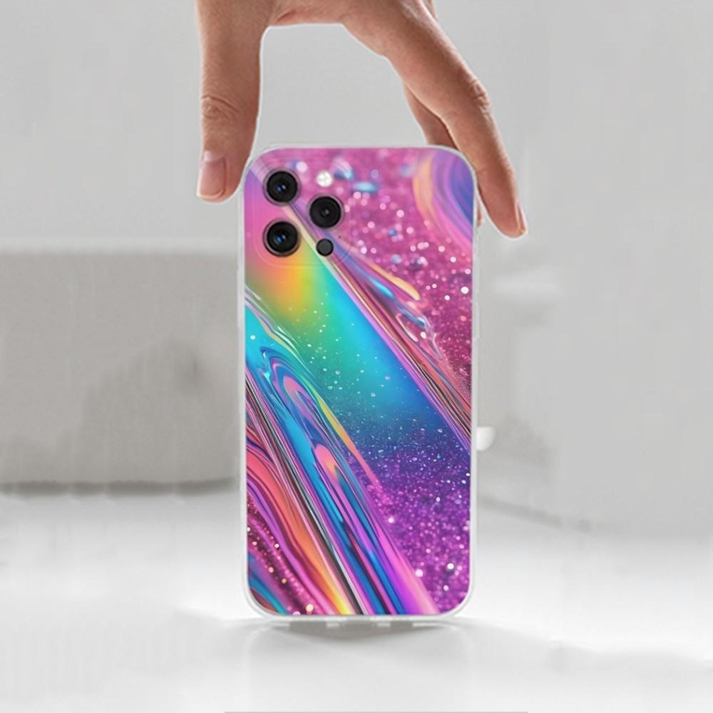 Rainbow Holographic Phone Case For iPhone 16,15,14,13,12,11 Plus,Pro,Max,XR,XS,X,7,8 Plus,SE,Mini,Transparent,Silicone Case