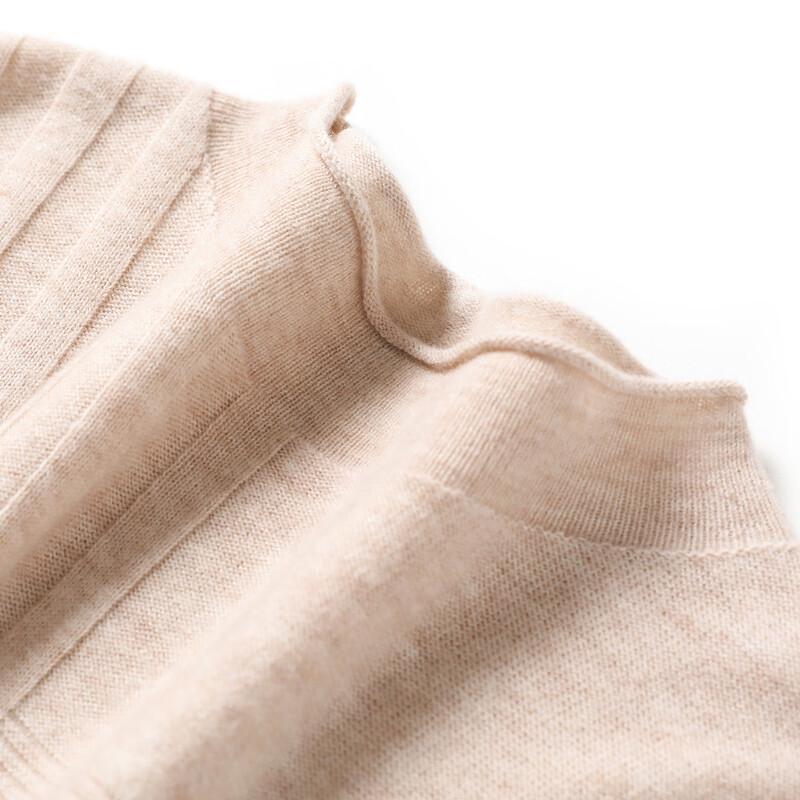 TUHUANG Women's Pure Wool Half-High Collar Ribbed Knit Sweater