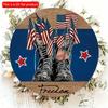 2D Flat 20*20cm1pc Freedom Memorial Theme Warrior Shoes and Flag Pattern Wooden Hanging Door Decor, USA Independence Day Blue Style Sign, Suitable