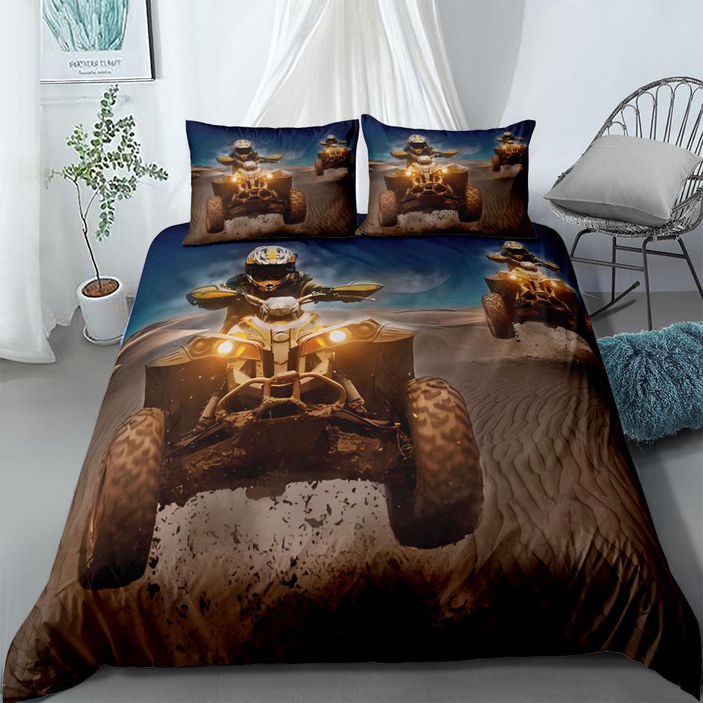 Motorcycle Rider Duvet Cover Set UK Single Double Queen US Twin Full King Size Bed Linen Set
