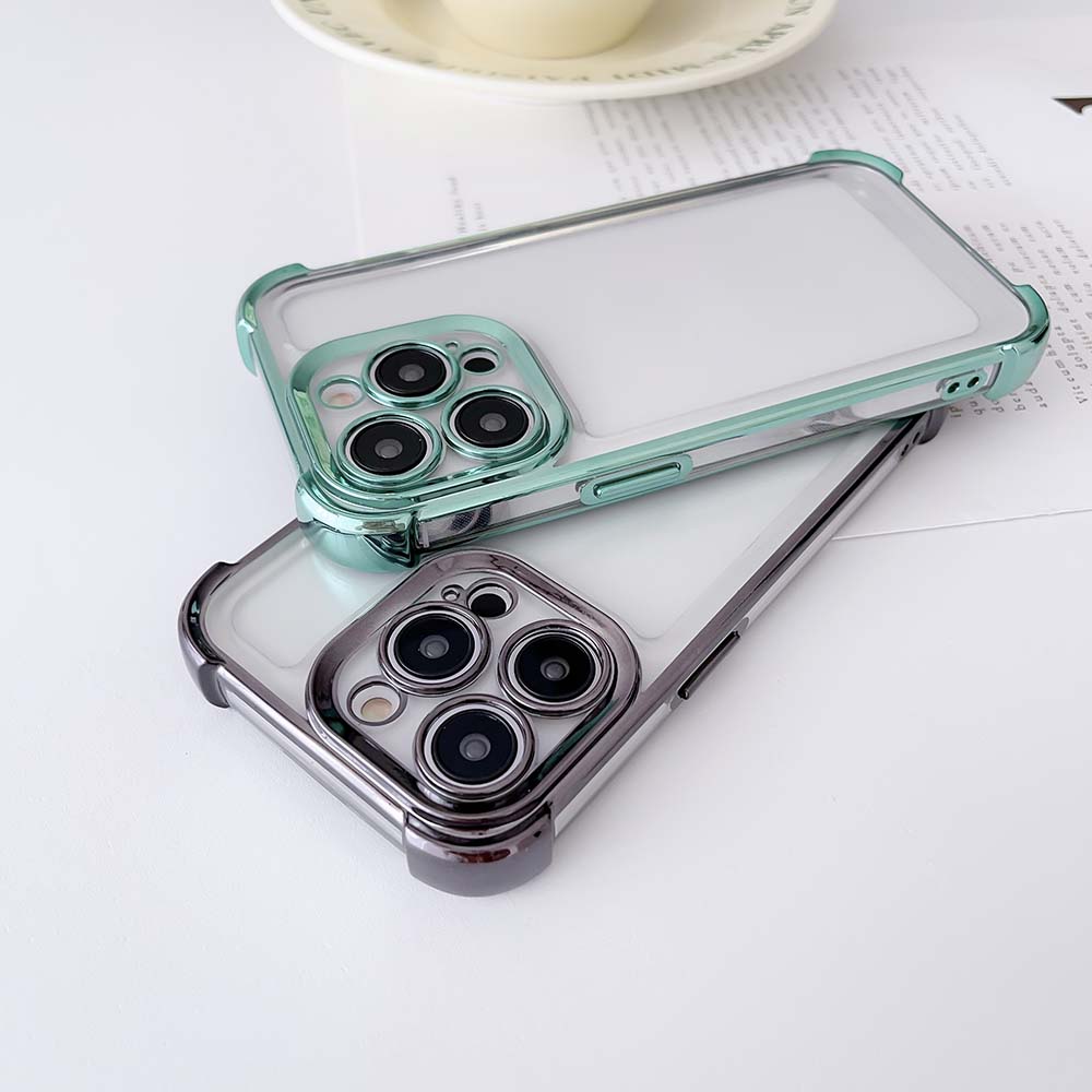 For iPhone 15 14 13 12 11 XR XS X Pro Plus Max Case Plating Space Fine Hole Cover Soft Transparent Shell Antifall NonSlip Fundas