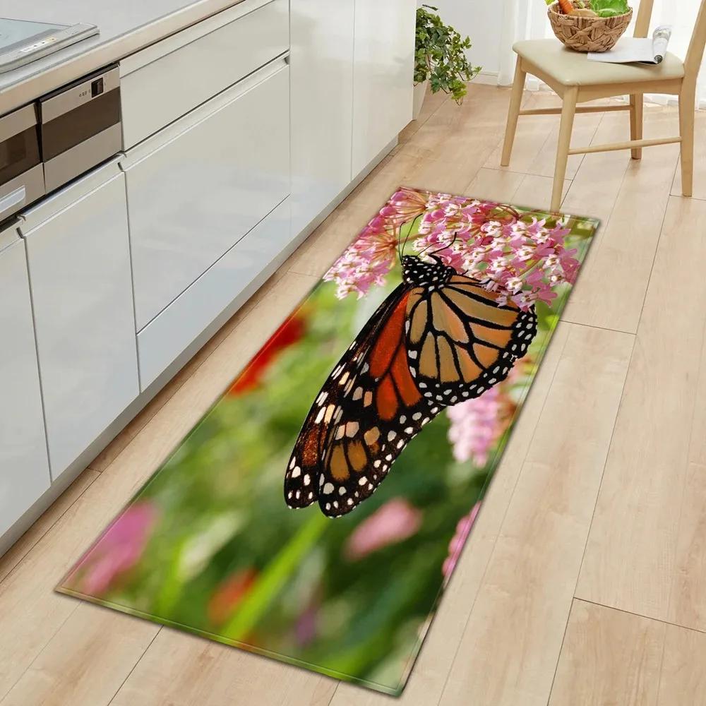 Butterfly Flower Pattern Home Kitchen Floor Mat Door Front Decoration Floor Mat