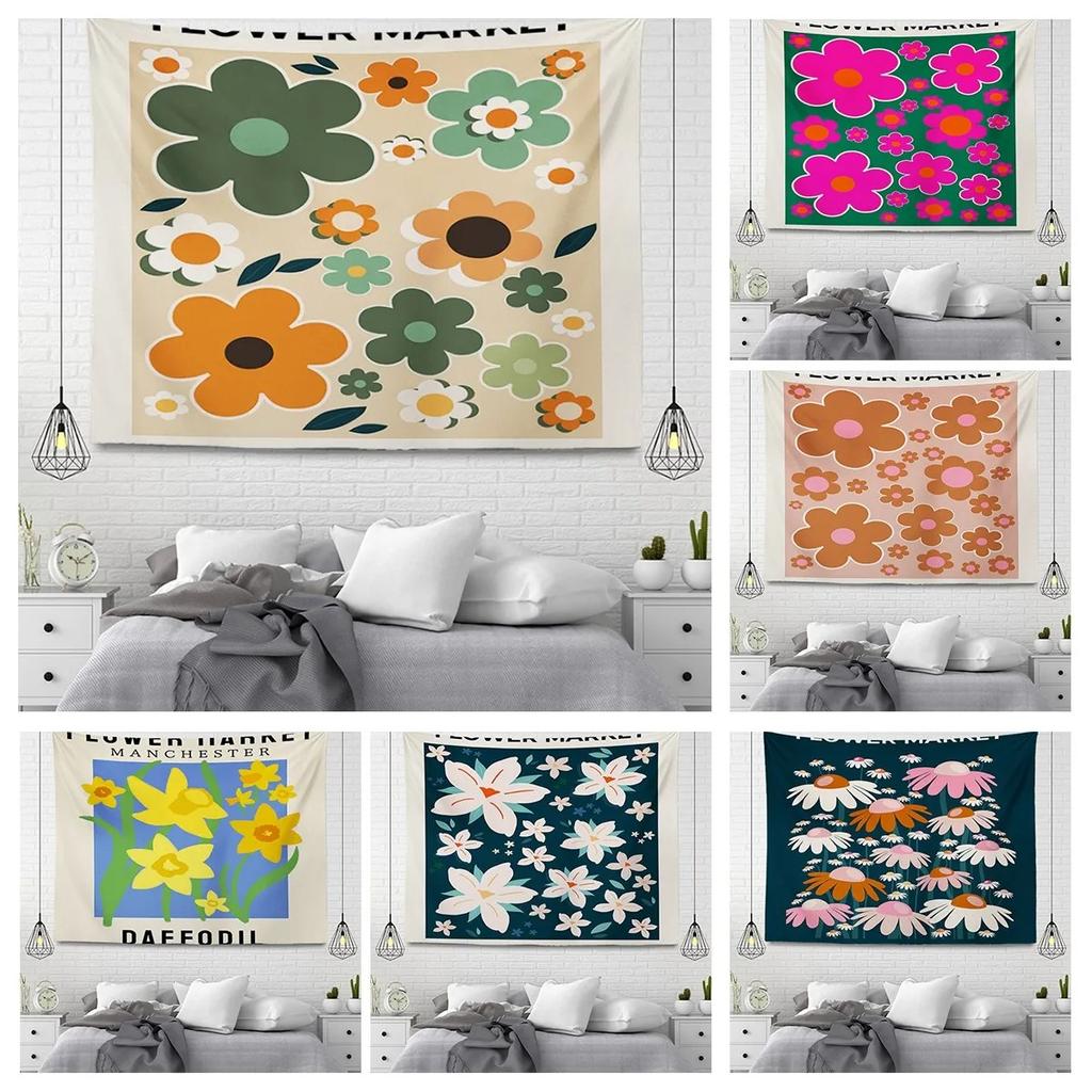 Office Living Room Tapestry Simple Flower Cartoon Hanging Cloth Home Wall Decoration Tapestry