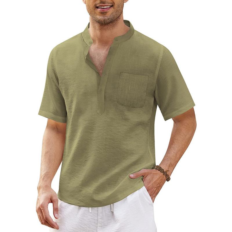 Men's Cotton Casual Pocket Short Sleeve Beach T-Shirt Men's