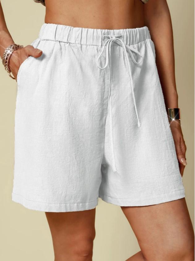 2024 Women's Cotton Linen Loose Casual Shorts with Elastic Waist and Drawstring
