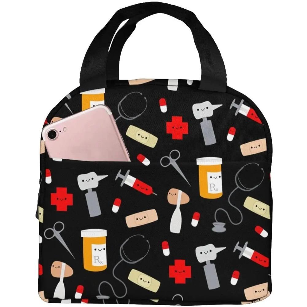 Nurse Theme Lunch Bag for Women Insulated Tote Bag Reusable Cooler Lunch Box for Work Picnic Travel
