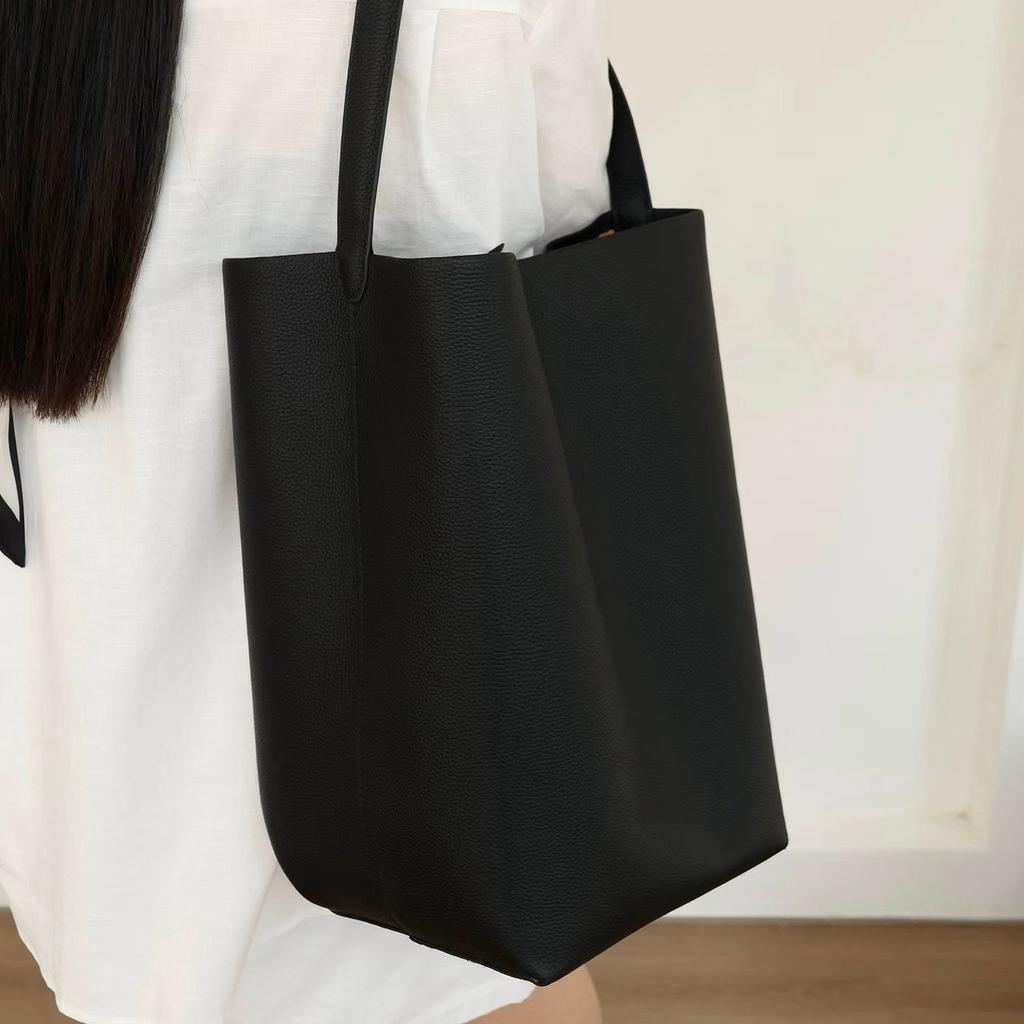 Large Genuine Leather Bucket Bag Women Big Capacity Tote Bag Soft Real Leather Shoulder Bag For Work Daily
