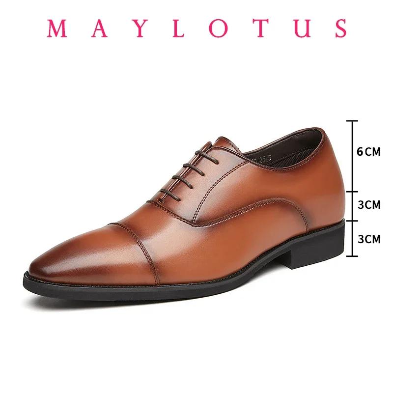 Fashion Men's Dress Shoes Fashion Genuine Leather Shoes 6CM Height Increase Formal Dress Shoe Business Office Italian Men Designer Shoes