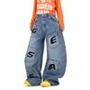 Vintage Letter Embroidery Multi-pocket Tooling Jeans Women's Spring Summer New Loose Wide-leg Scimitar Pants