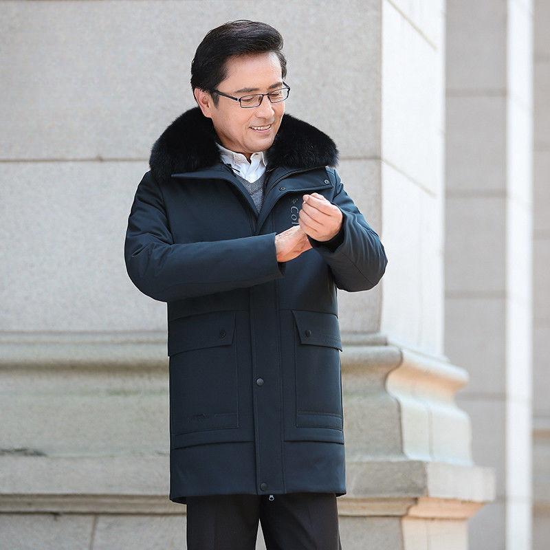 Dad's Cotton-padded Jacket, Middle-aged and Elderly Men's Long Velvet and Thickened Warm Cotton-padded Jacket, Winter Cotton-padded Jacket for Men