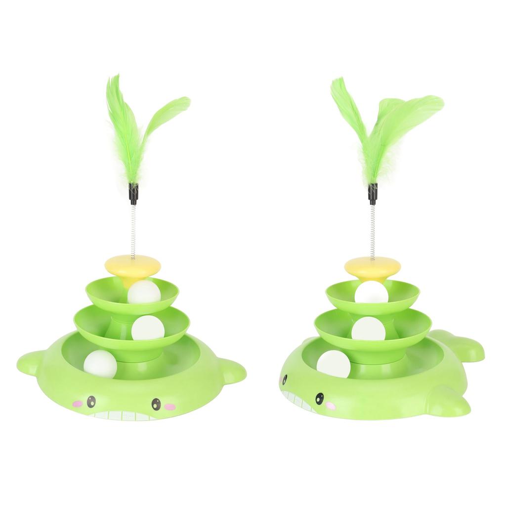 Cat Ball Tower Toy 3 Level Detachable Pet Track Interactive Toy with Teasing Feather for Kitten