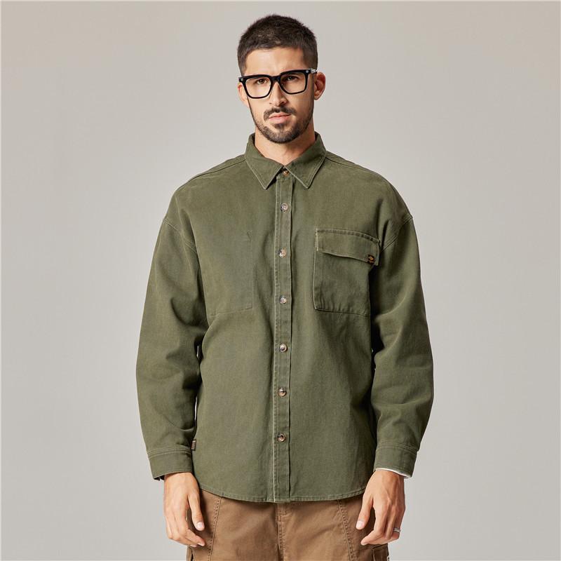 Tooling Shirt Jacket Men'S American Retro Heavy Cotton Long-Sleeved Shirt Loose Trendy Men'S Jacket