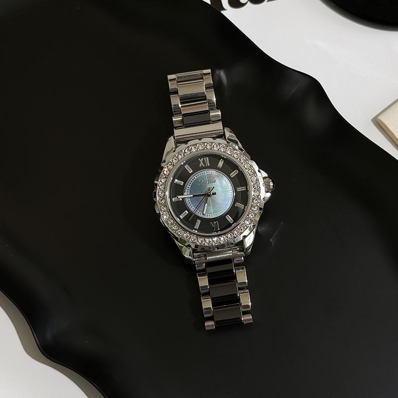 Ceramic Steel Belt Women'S Watch 9677 Diamond-Encrusted Fritillary Gold Watch
