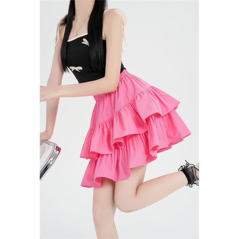 

2024 Summer Pink Patchwork Cake Dress A- line Skirt Women s High Waist All-Matching Fashion Short Skirt Korean Style Dongdaemun Pink One size