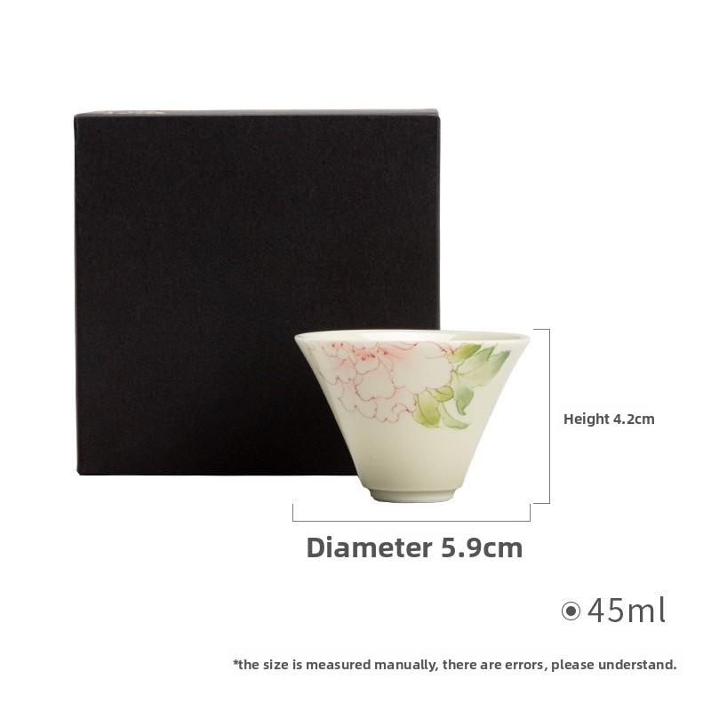 Hand Painted Peony Ceramic Teacup Chinese Kungfu Tea Set Elegant Porcelain Tea Cup Floral Design Tea Ceremony Single Cup Gift