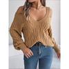 Women's Sweatshirt - Versatile Casual Solid Colour Cable-Knit Off-the-Shoulder Bell-Sleeve Knitwear