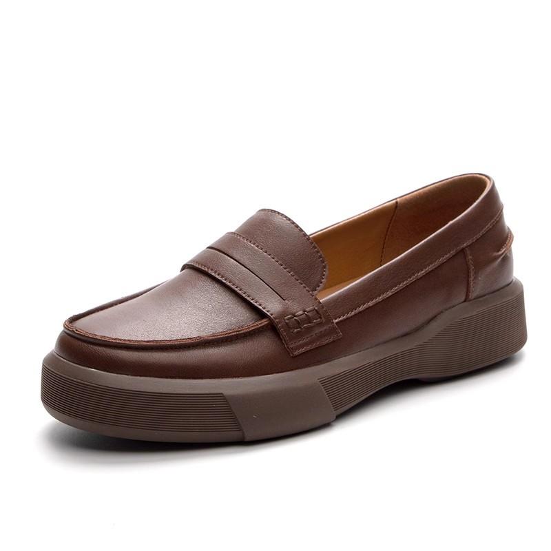 Fashion GKTINOO Fashion Women Flat Shoes Slip On Casual Loafers Spring Autumn Handmade Genuine Cow Leather Low Top Retro Lady Shoes