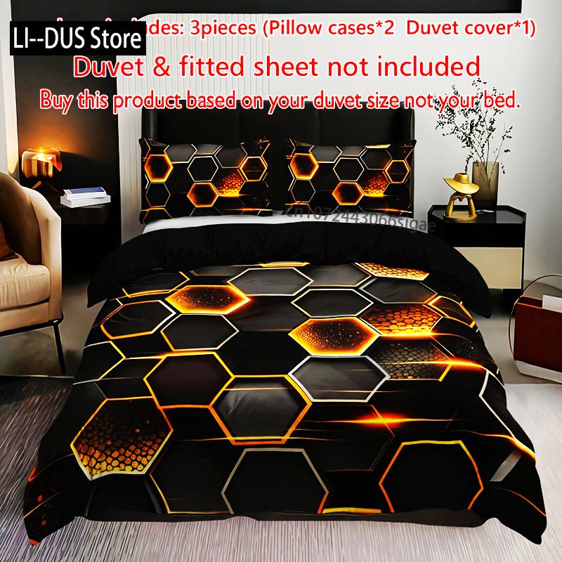 Comforter 3Pcs Golden Diamond Geometric Bedding Set -1 2 S Breathable Machine Washable - Perfect For All Seasons