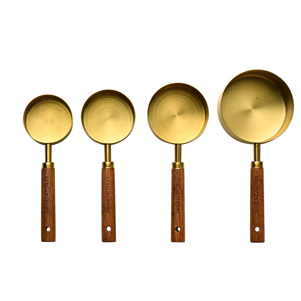 Gold-Plated Stainless Steel 8-Piece Measuring Cup and Spoon Set with Scales for Baking.
