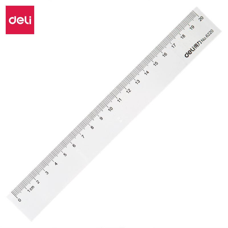 Deli 20cm Plastic Ruler - Straight, Durable Tool for Students, Drafting, and Drawing