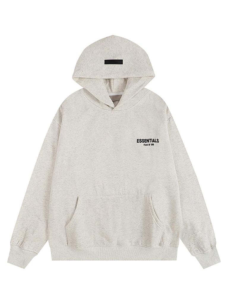 2025 Men's FOG Essentials Black Hooded Sweatshirt with Silicone Lettering and Double Stitching