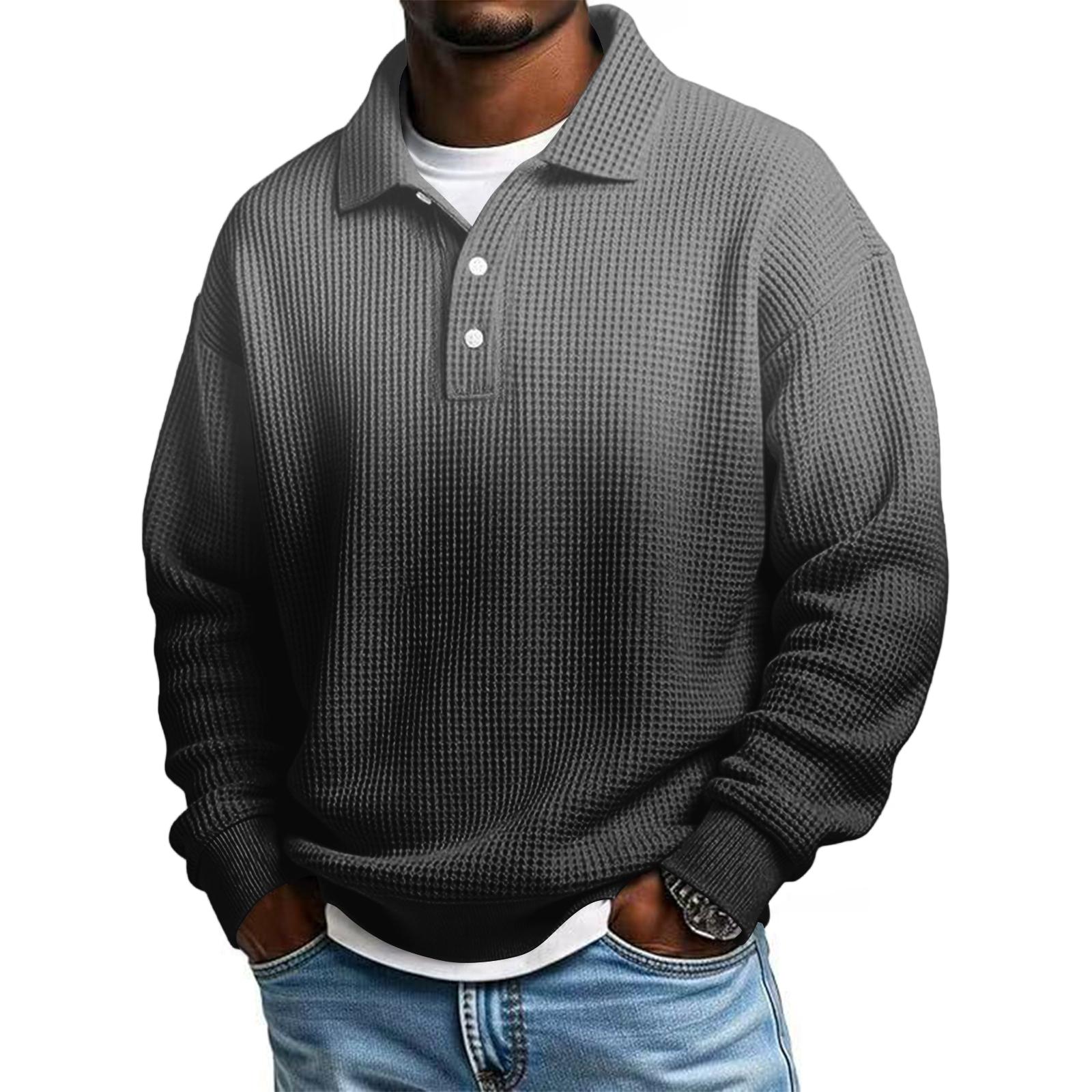 

Men Casual Button Down Shirt Golf Pullover V Neck Stand Collar Fashion Fall Sweatshirt L чорний