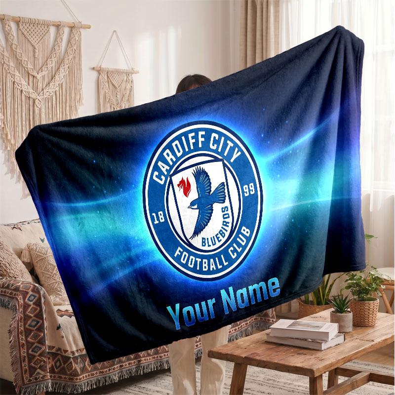 Cardiff City Personalisierte Fleecedecke Mit Fußballlogo, Individueller Name Text Weiche Warme Heimdecke