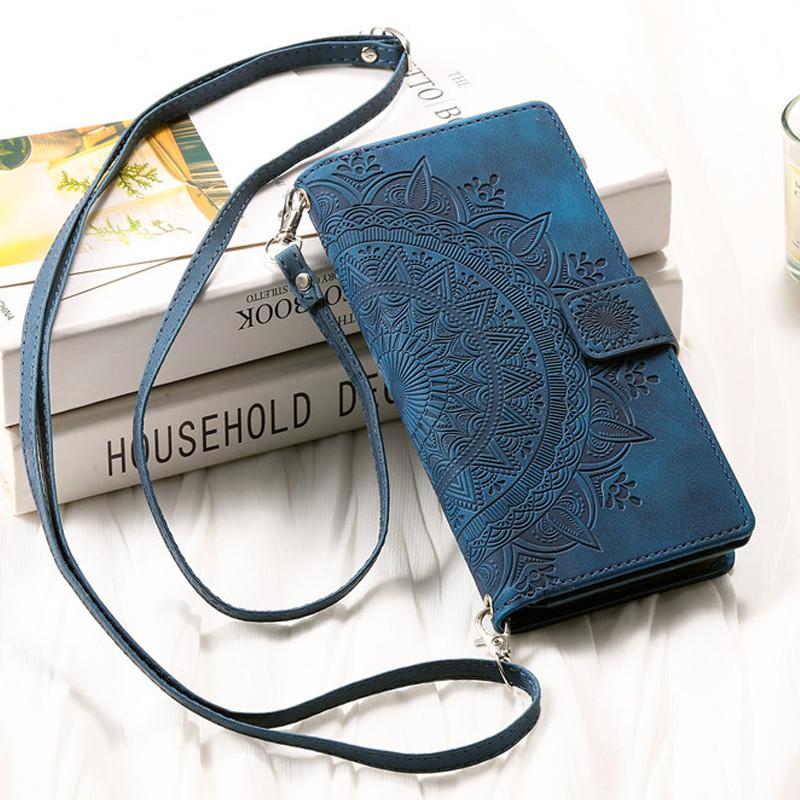 Lanyard Flip Leather Phone Case for iPhone 17 Pro Max 16 Plus 15 14 13 12 11 X XS XR Samsung S25 Ultra S24 FE S23 S22 S21 A17 Zipper Wallet Card Cover