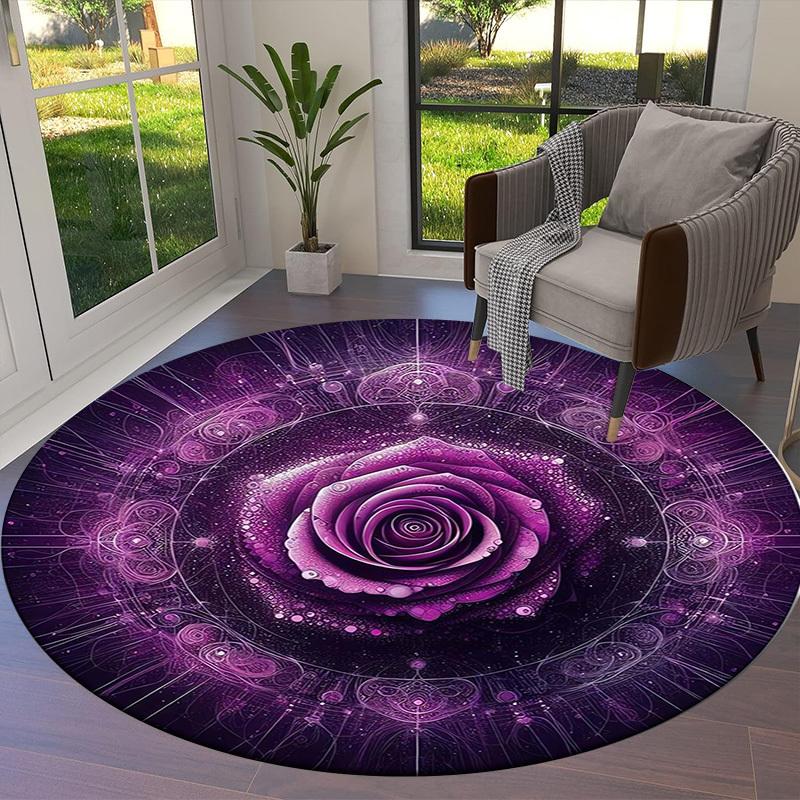 1pc Office Carpet Chair Mats Purple Rose Mandala Artwork Perfect for Decorating Office Chairs, Living Rooms, Or Bedrooms