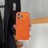 Orange Color Card Holder Leather Case For iPhone 17 Air 16 E 15 14 13 12 Mini 11 Pro X XR XS Max 7 8 Plus SE Wallet Pocket Cover
