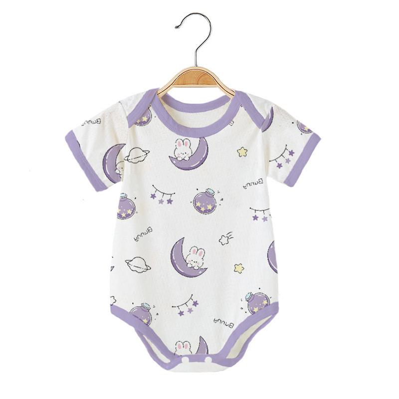 Dinosaur Moon Rabbit Flower Bear Print Baby Summer Cotton Short Sleeve Romper With Breathable Mesh For Toddler Boys Girls