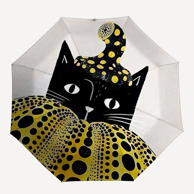 

1pc Cat Dots Automatic Folding Umbrella with 8-Rib Windproof Design, Portable Foldable Sunshade Umbrella For Halloween, Christmas Gifts029