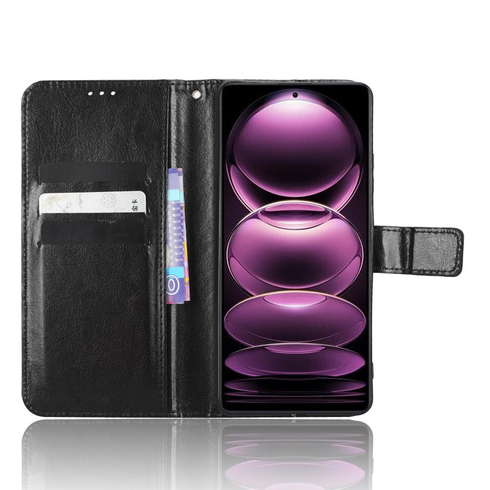 

Protective Phone Cover For Xiaomi Redmi Note 12 Pro+ 5G Crazy Horse Texture Magnetic Clasp PU Leather Case Wallet Stand with Strap Black